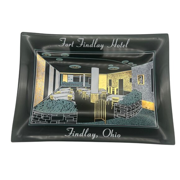 Fort Findlay Hotel Other - Fort Findlay Hotel Commemorative Smoked Glass Tray 6.5" x 5" Findlay Ohio